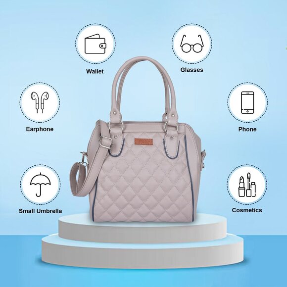 Vegan Leather Women’s Mauve Handbag – Top Handle Satchel with Crossbody Strap - Picture 3 of 11